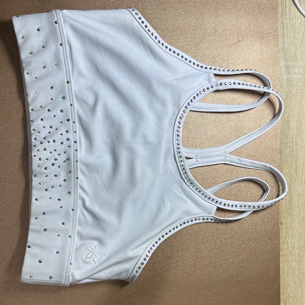 White Rhinestone-Embellished Athletic Sports Bra Top